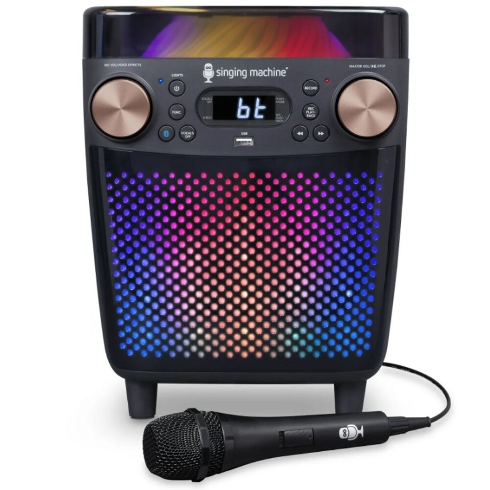 New Karaoke Singing Machine Portable Bluetooth Speaker Microphone Light Show Par
